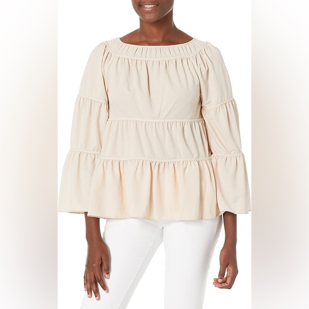 NWOT - Rebecca Taylor Tiered Pique Top in Marzipan - Size XS